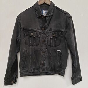 VTG Lee Mens Grunge Distressed Denim Jacket Size S Black Rockabilly Western